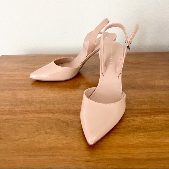 ‼️SALE‼️ NWOT Marc Fisher Davon Pointy Toe Sling-Back Pump Heels Nude Patent - Picture 3 of 10